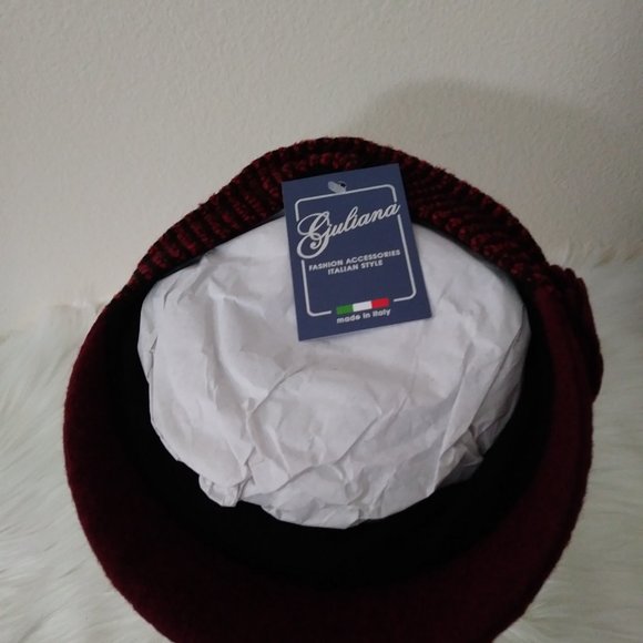 SOLD  Giuliana Women's Newsboy w Flower Hat Burgundy  50% Wool Cap Italy - Picture 13 of 16